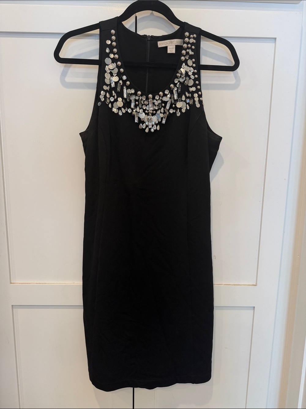 Boston Proper Black Sleeveless Mini Dress with Silver Embellished Neckline